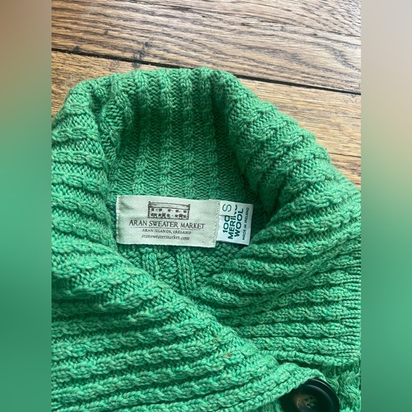 Green Aran Sweater Market Patchwork Cardigan with Collar - Picture 3 of 5